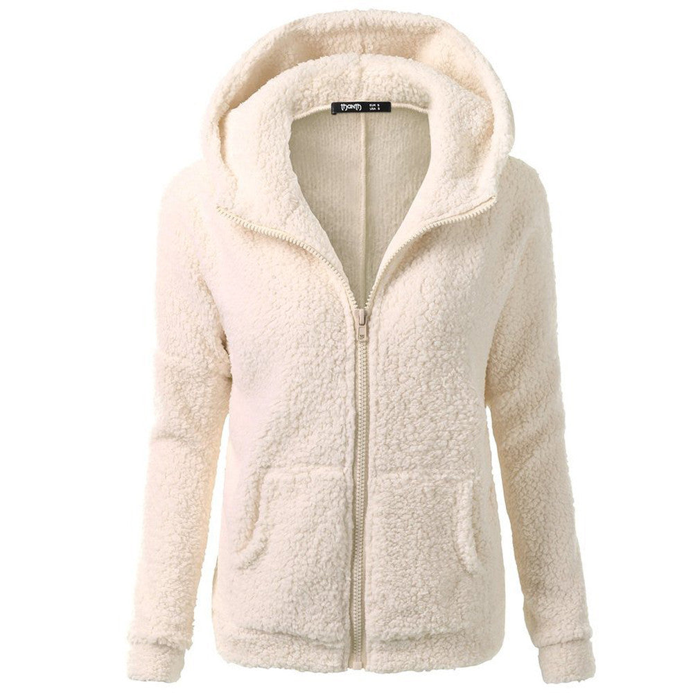 Fleece Hooded Winter Jacket – Warm, Windproof, Zip-Up Overcoat