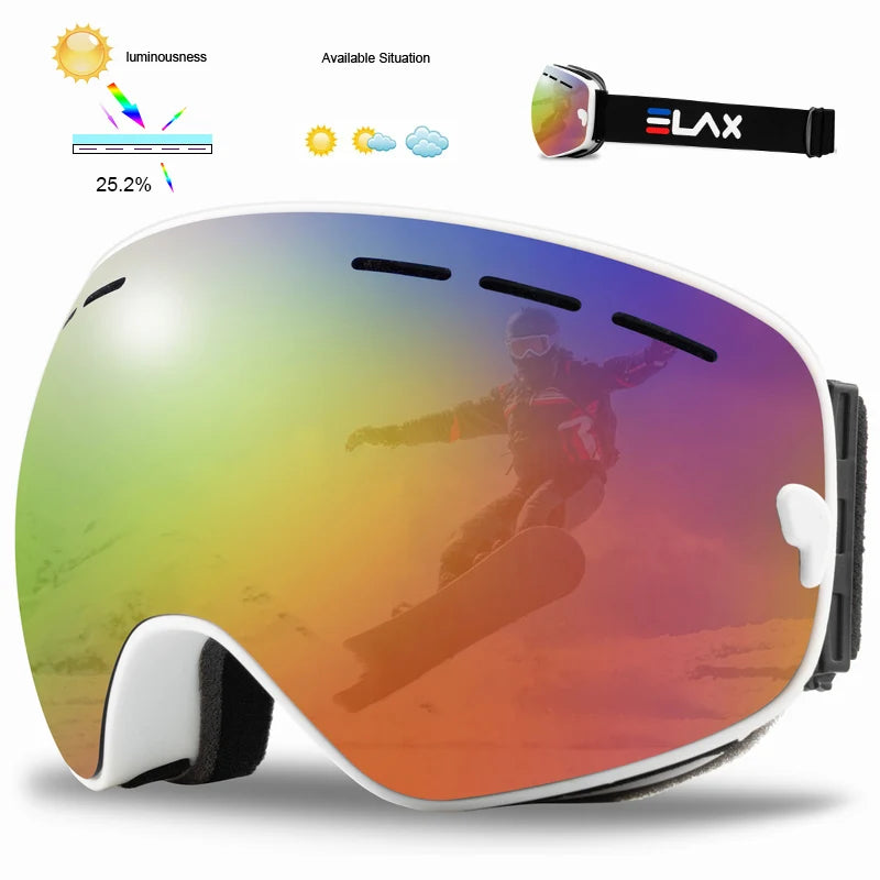 ELAX Brand Double Layers Anti-fog Ski Goggles Snowmobile Ski Mask Skiing Glasses Men Women Snow Googles Snowboard Sunglasses