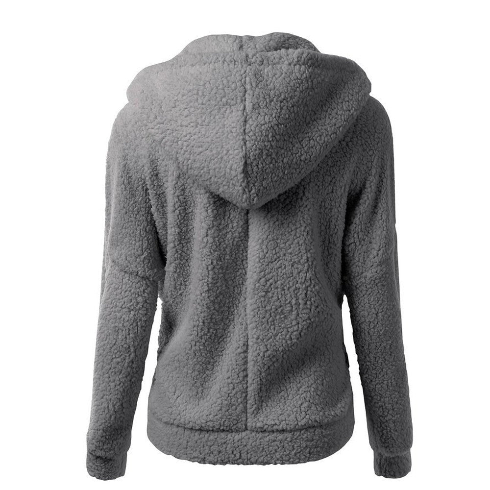 Fleece Hooded Winter Jacket – Warm, Windproof, Zip-Up Overcoat