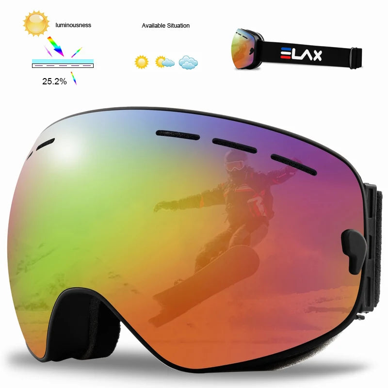 ELAX Brand Double Layers Anti-fog Ski Goggles Snowmobile Ski Mask Skiing Glasses Men Women Snow Googles Snowboard Sunglasses