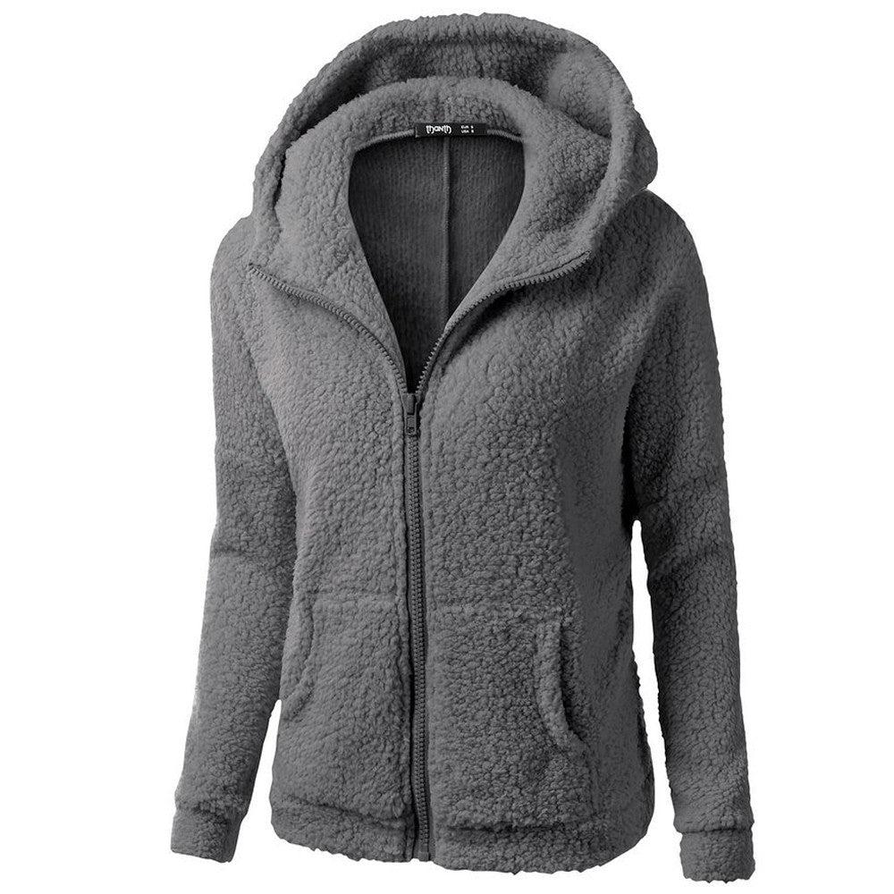 Fleece Hooded Winter Jacket – Warm, Windproof, Zip-Up Overcoat
