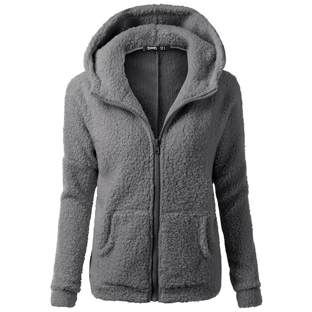 Fleece Hooded Winter Jacket – Warm, Windproof, Zip-Up Overcoat