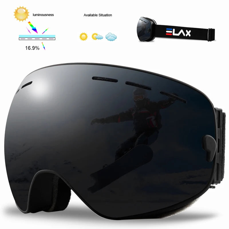 ELAX Brand Double Layers Anti-fog Ski Goggles Snowmobile Ski Mask Skiing Glasses Men Women Snow Googles Snowboard Sunglasses