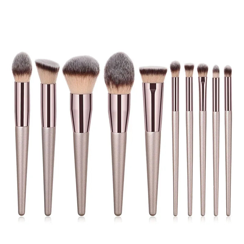 Hot Champagne Makeup Brushes Set - Foundation, Powder, Blush, Eyeshadow