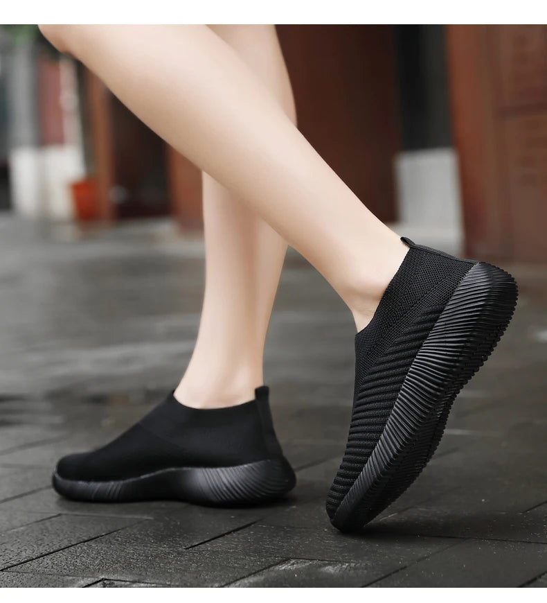 Women Vulcanized Shoes High Quality Women Sneakers Slip On Flats Shoes Women Loafers Plus Size 42 Walking Flat