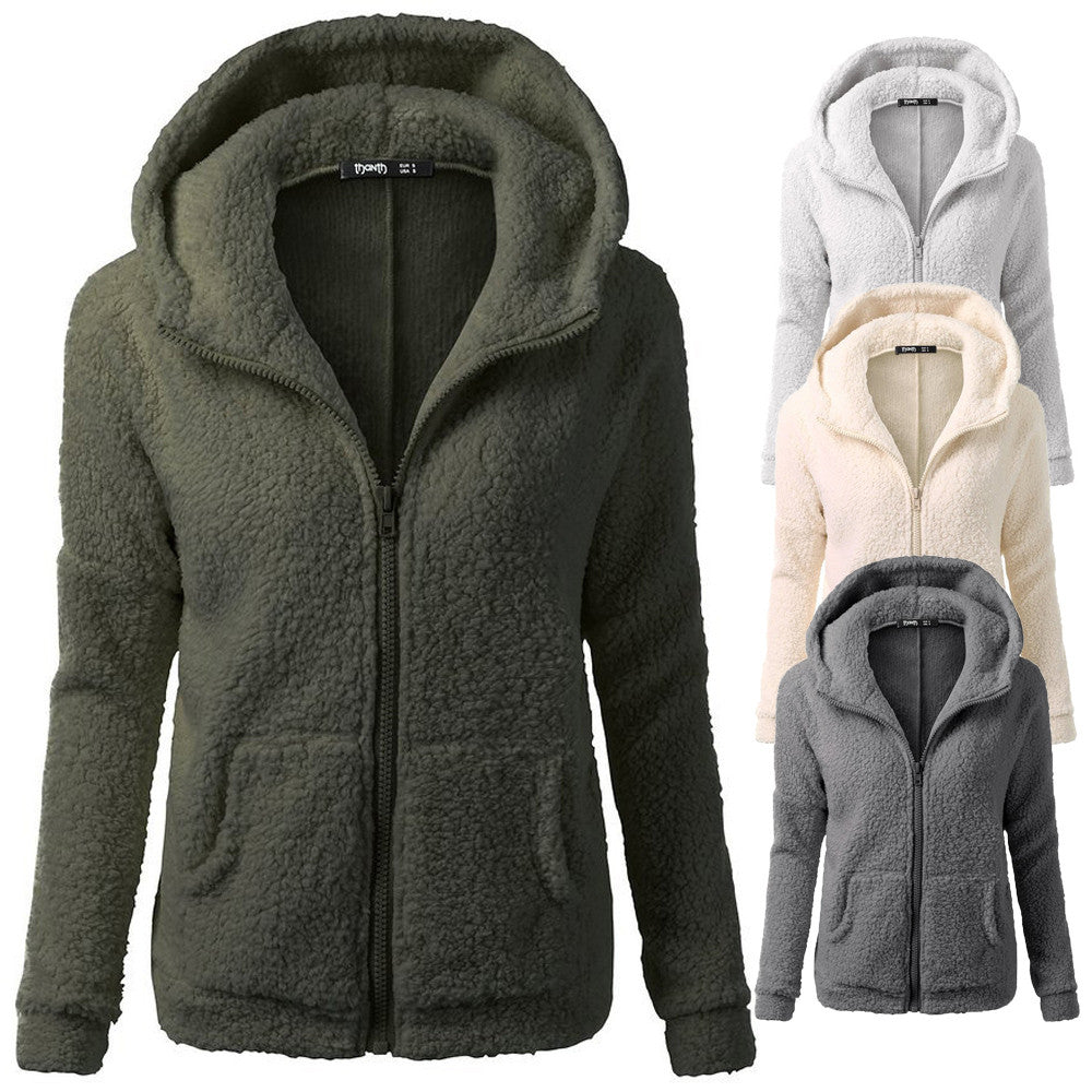 Fleece Hooded Winter Jacket – Warm, Windproof, Zip-Up Overcoat