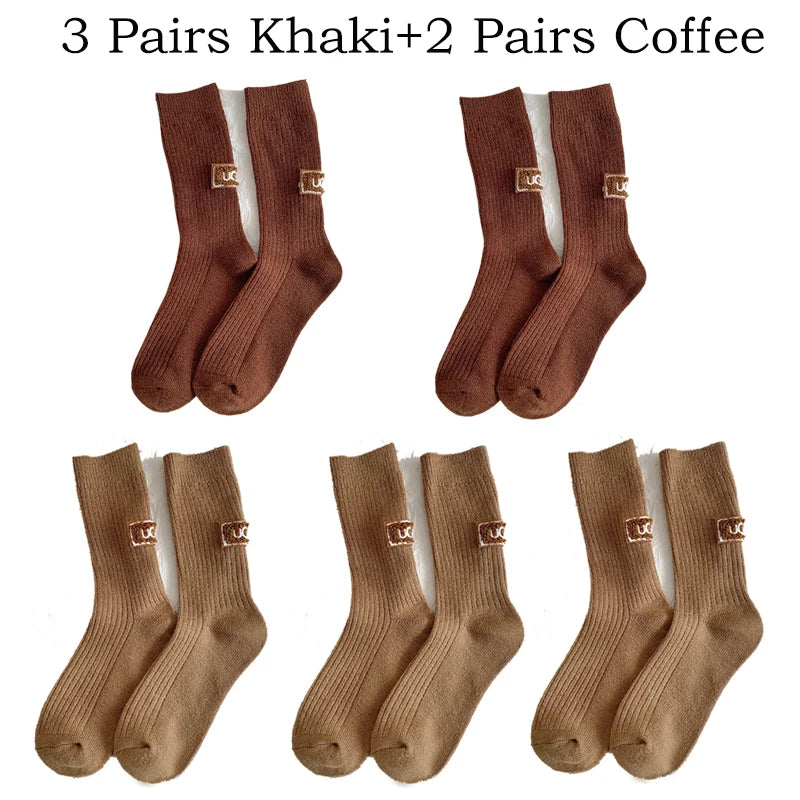 5 Pairs Winter Cashmere Wool Socks for Women: