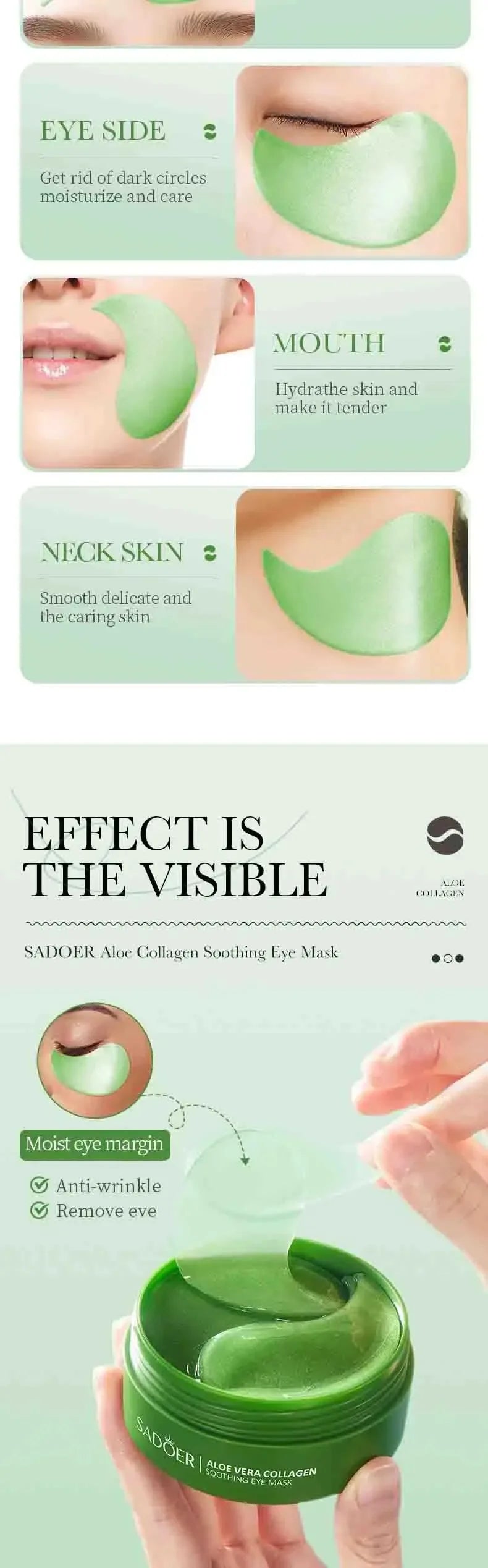 60pcs Aloe Vera Collagen Eye Masks – Anti-Dark Circles & Hydrating
