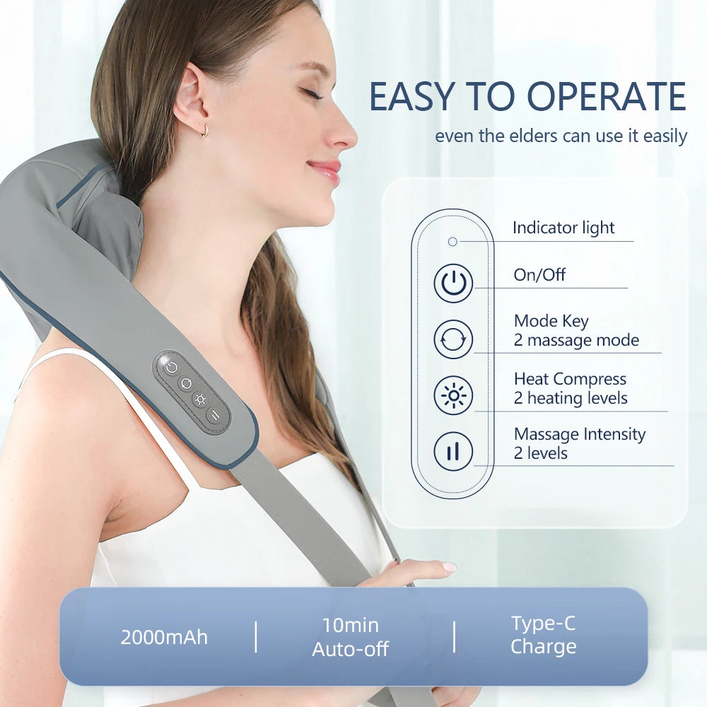 Foreverlily Wireless Neck & Back Massager – Kneading Massage Shawl