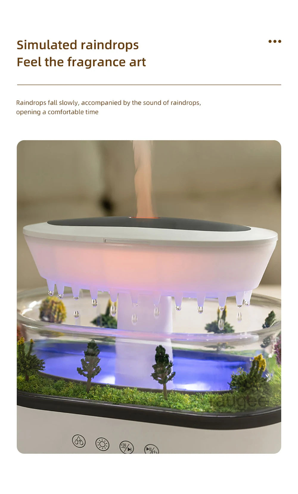 Raindrop Aroma Humidifier with Colorful Light & White Noise