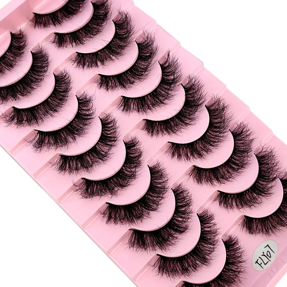 10 Pairs Faux Mink 3D Curly Eyelashes – Handmade Natural Look