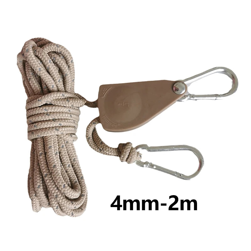 Camping Tent Rope – Windproof Reflective Adjustable Lifting Rope with Pulley