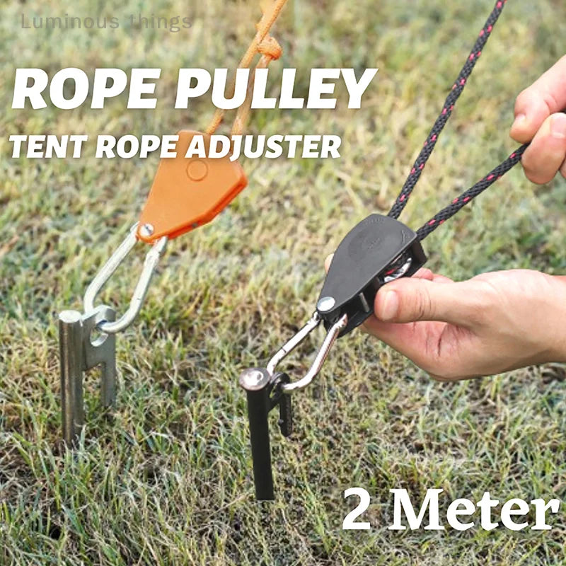 Camping Tent Rope – Windproof Reflective Adjustable Lifting Rope with Pulley