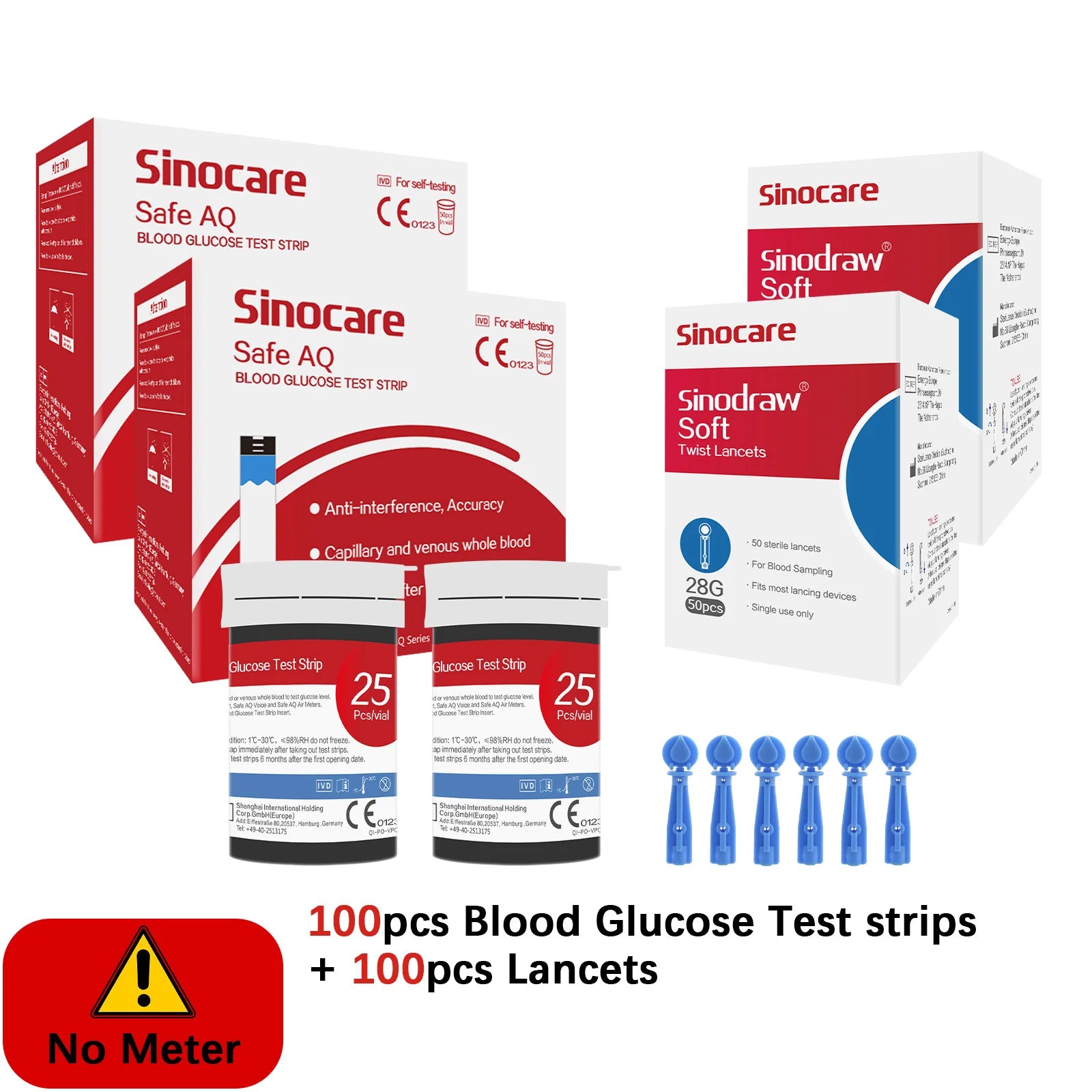 Safe AQ Blood Glucose Meter with Test Strips and Lancets: