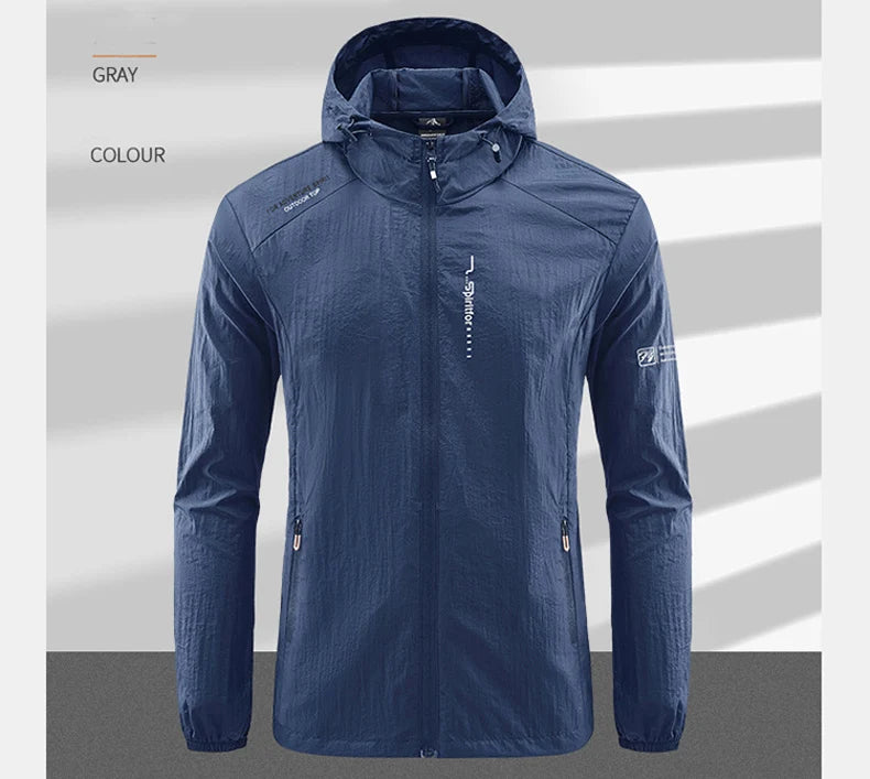 Summer Outdoor Quick Dry Sun-Protective Thin Jacket Men Hiking Fishing Cycling Hooded Gym Sport Windbreaker Ultra Light Coats