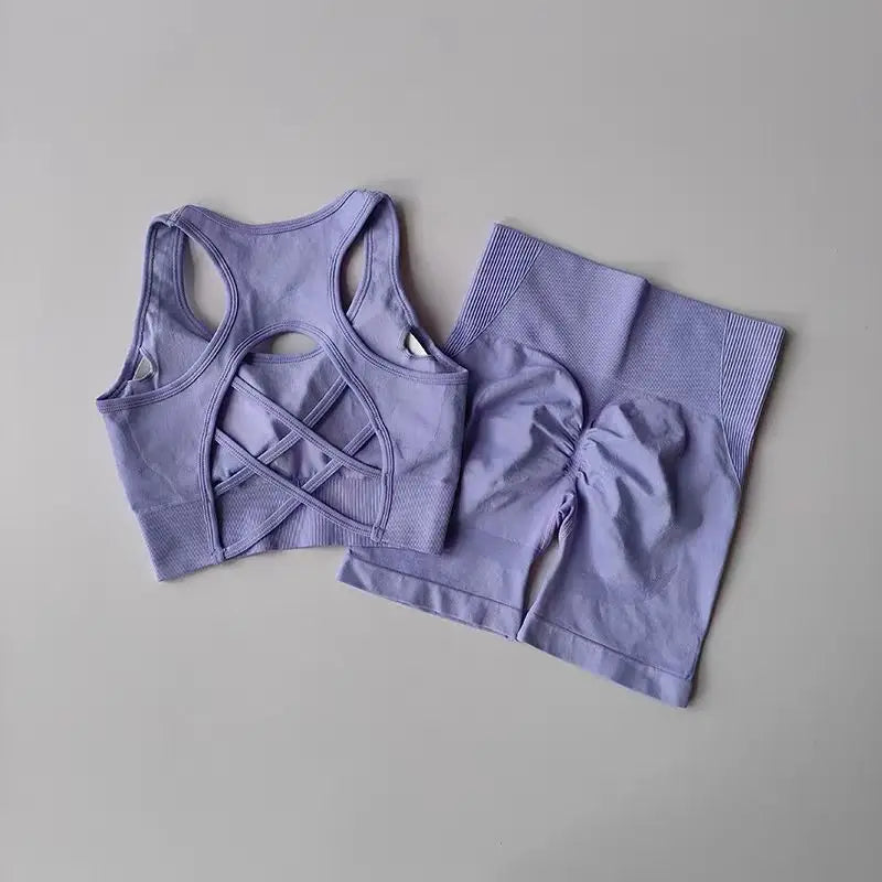 Women's Seamless Yoga Set – Sport Bra & High-Waist Shorts