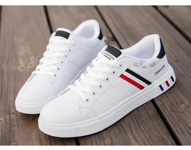 2024 Men's Fashion Casual Sneakers – Lace-Up White Vulcanized Shoes