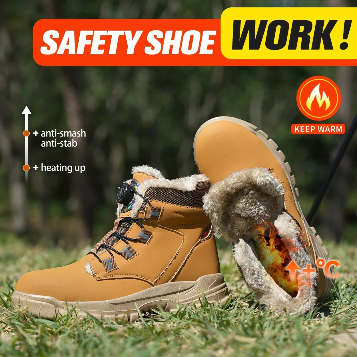 Fashion 2024 Winter Velvet Men Work Safety Shoes: