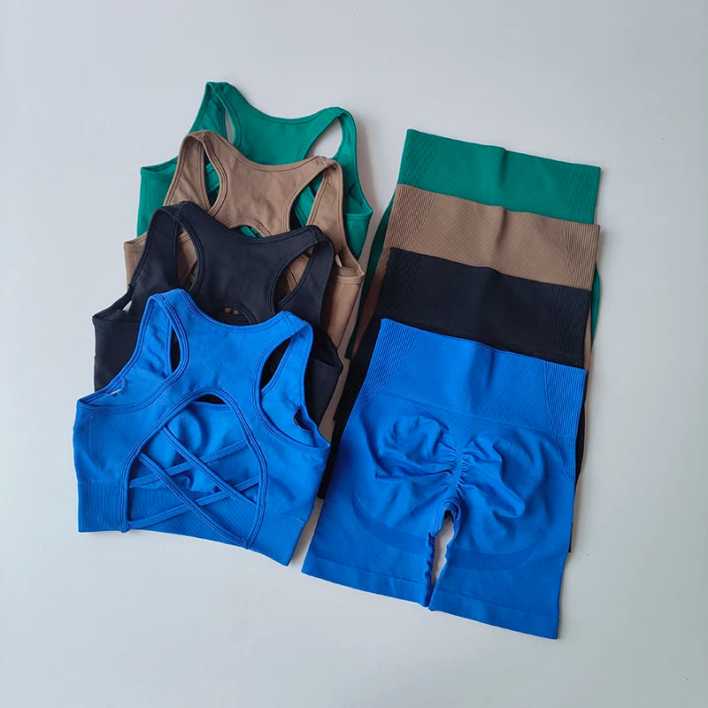 Women's Seamless Yoga Set – Sport Bra & High-Waist Shorts