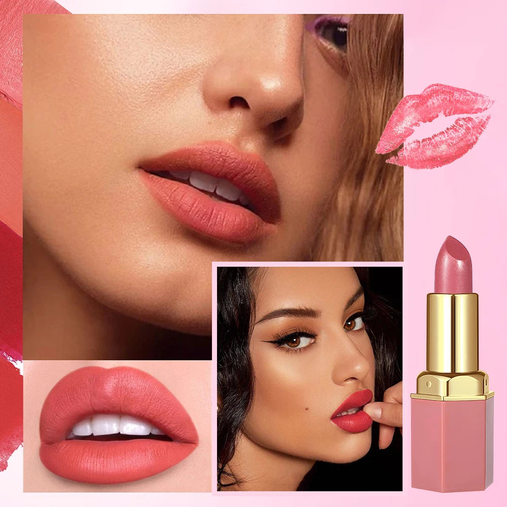 6PCS Gold Bar Matte & Glitter Lipstick Set – Velvet Pearlescent Finish