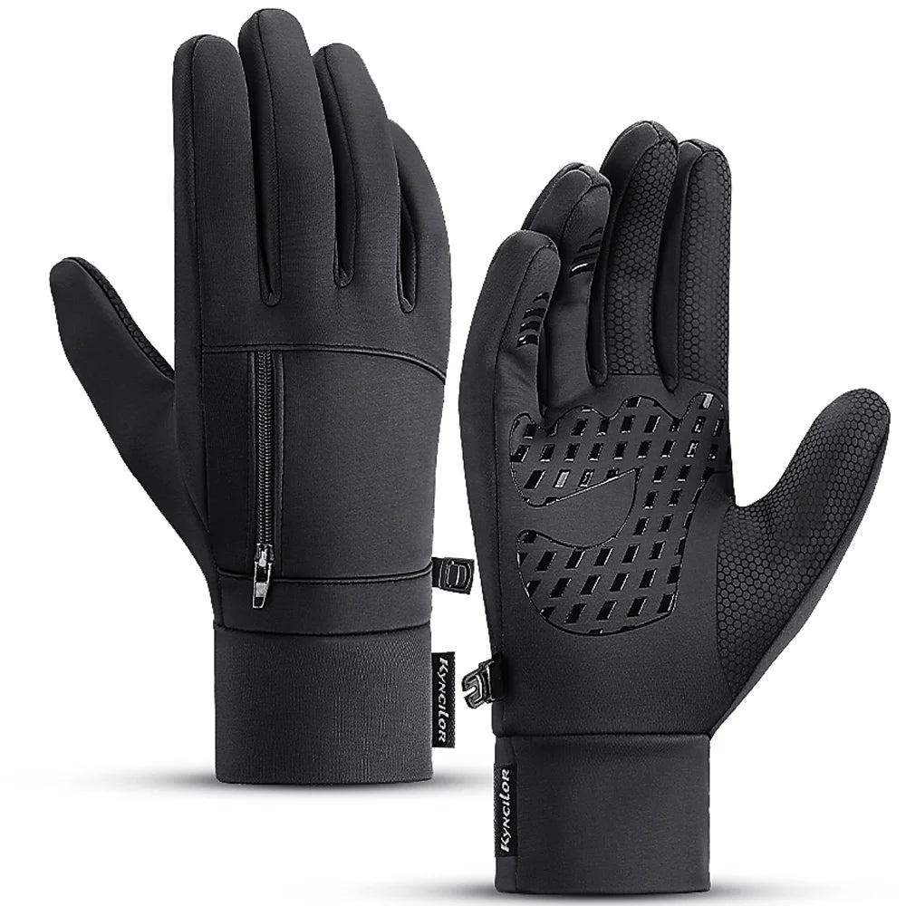 Winter Gloves Man Sports Bike Snow Bicycle Gloves Touchscreen Windstop Silicone Cycling Gloves Black Waterproof Bike Gloves
