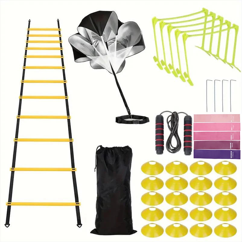 38Pcs Agility Ladder Speed Training Set – Resistance Parachute & Jumping Grid