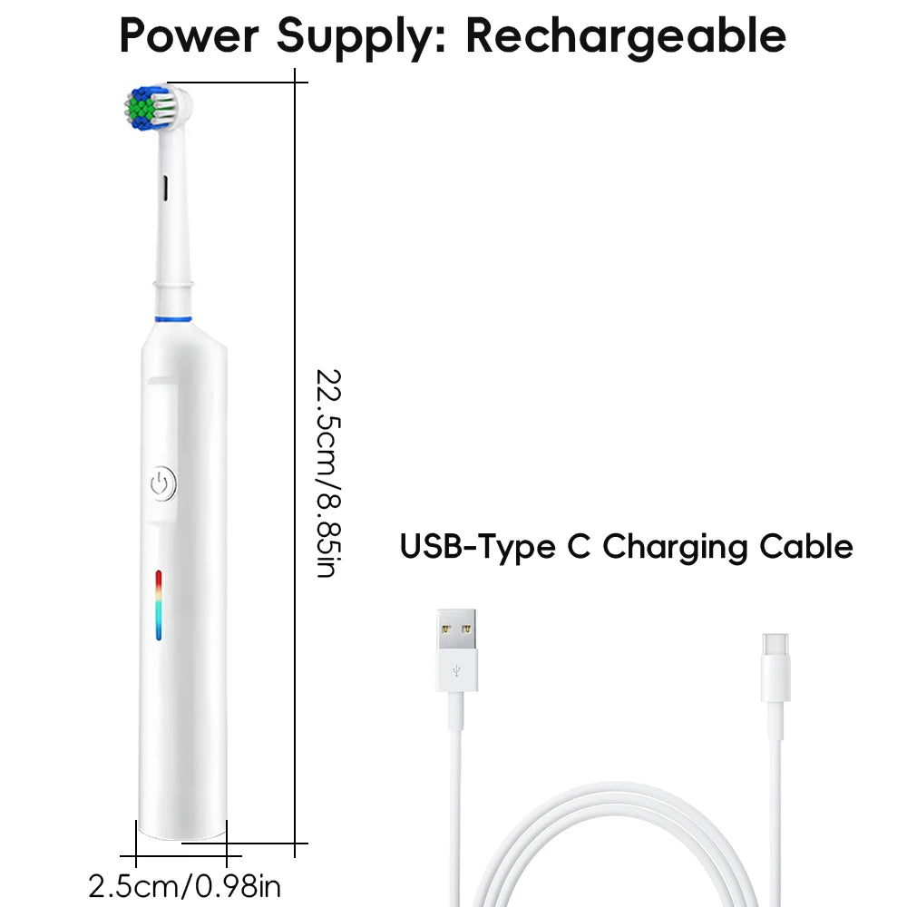 Smart Rotary Electric Toothbrush, Rechargeable Rotating Toothbrushes with 6 Heads, Compatible with Oral B Replacement Brush Head