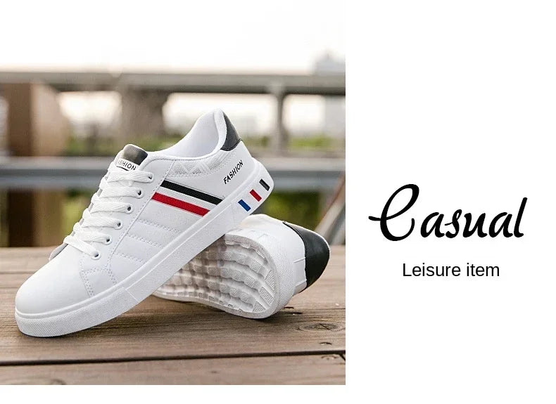 2024 Men's Fashion Casual Sneakers – Lace-Up White Vulcanized Shoes