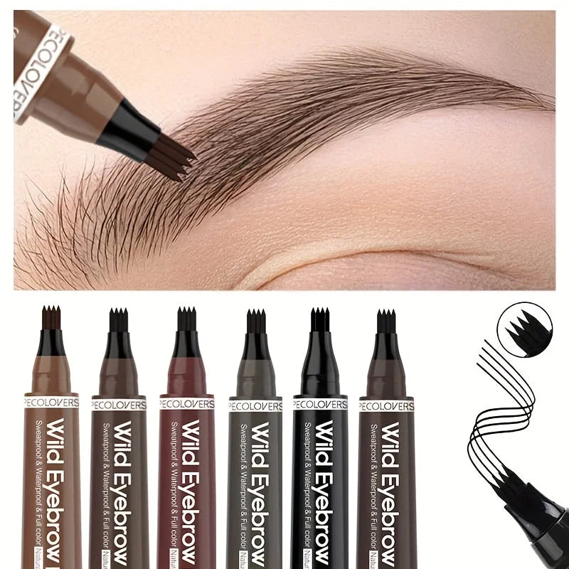 : 6-Color Waterproof Eyebrow Tattoo Pen – Split Tip Liquid Brow Pencil