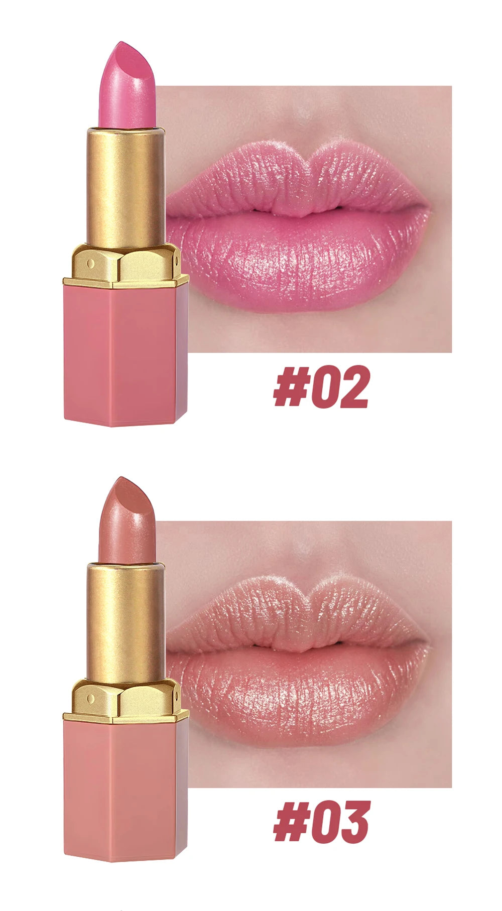6PCS Gold Bar Matte & Glitter Lipstick Set – Velvet Pearlescent Finish