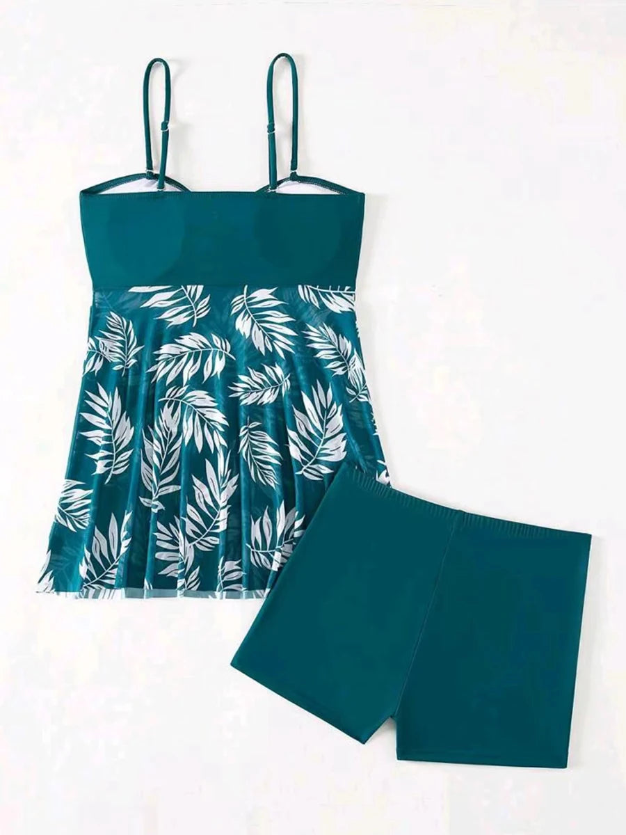 2024 Tankini Dress with Shorts – Padded Printed Swimwear
