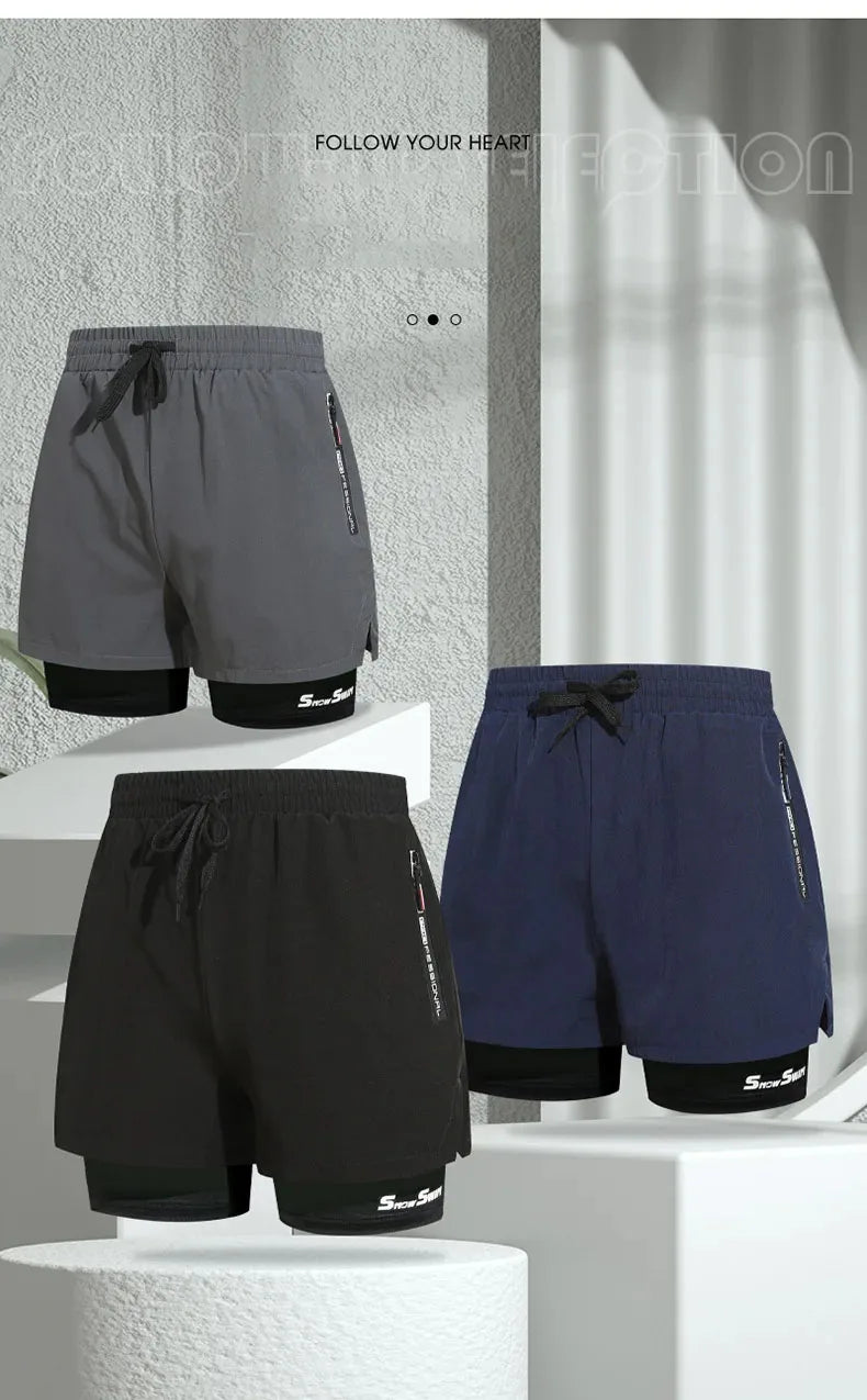 Men's Quick-Dry Double-Layer Swim Trunks
