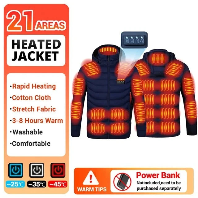 USB men's heated jacket, motorcycle jacket, skiing, camping, winter, 21 zones