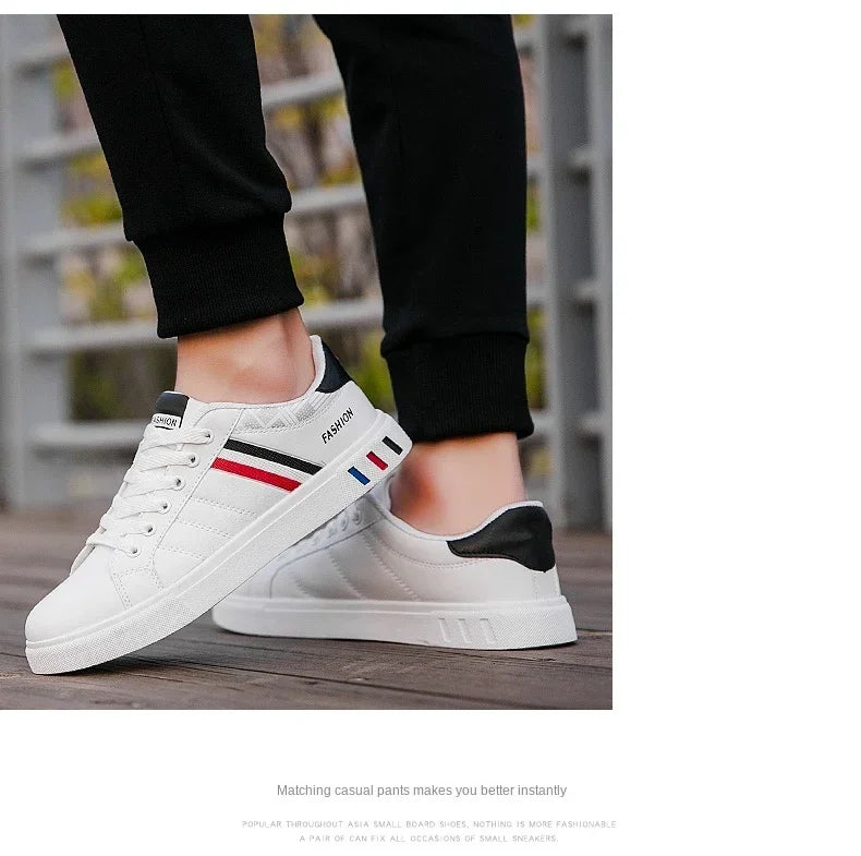 2024 Men's Fashion Casual Sneakers – Lace-Up White Vulcanized Shoes