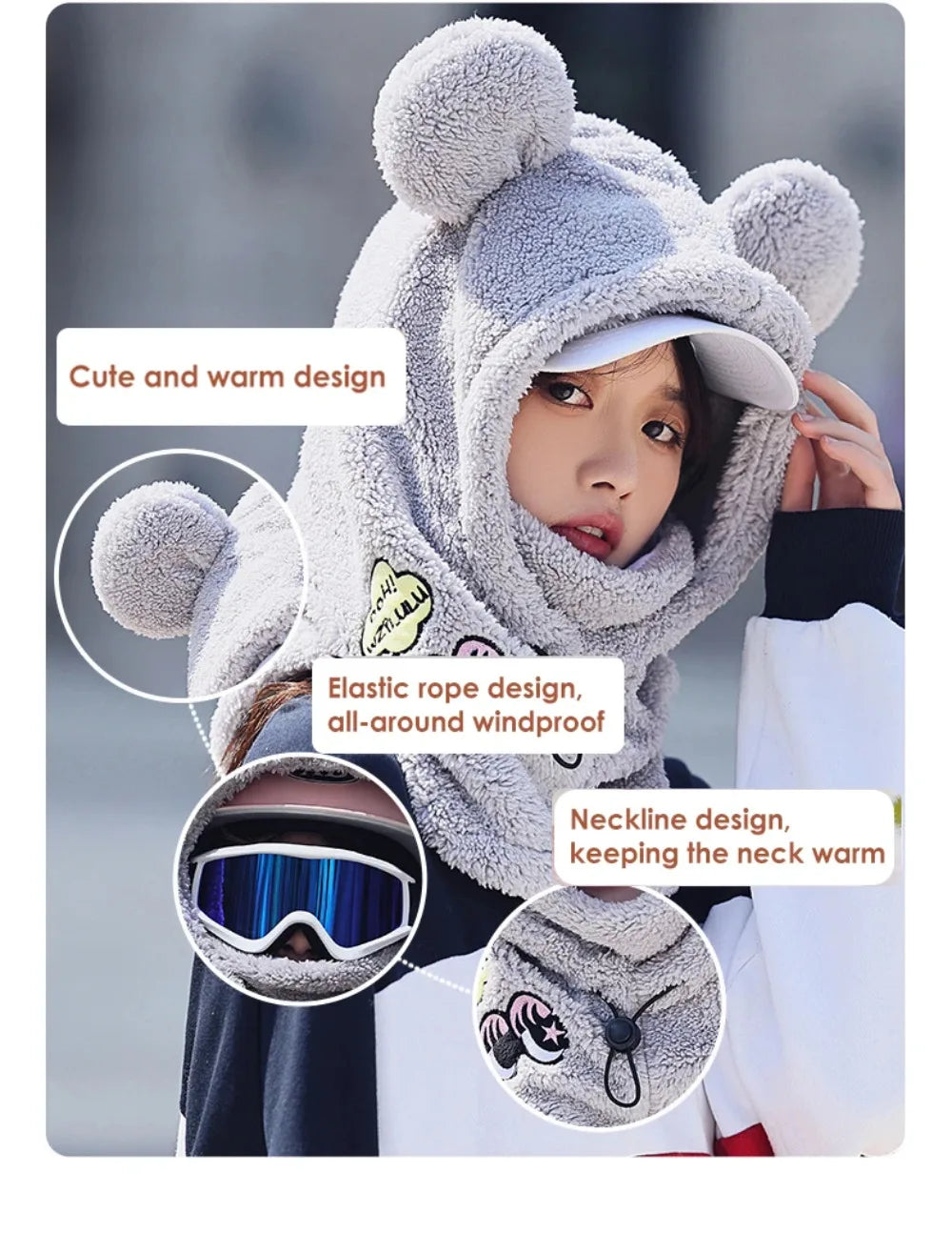 Animal Ear Ski Helmet Cover – Bear & Cat Design