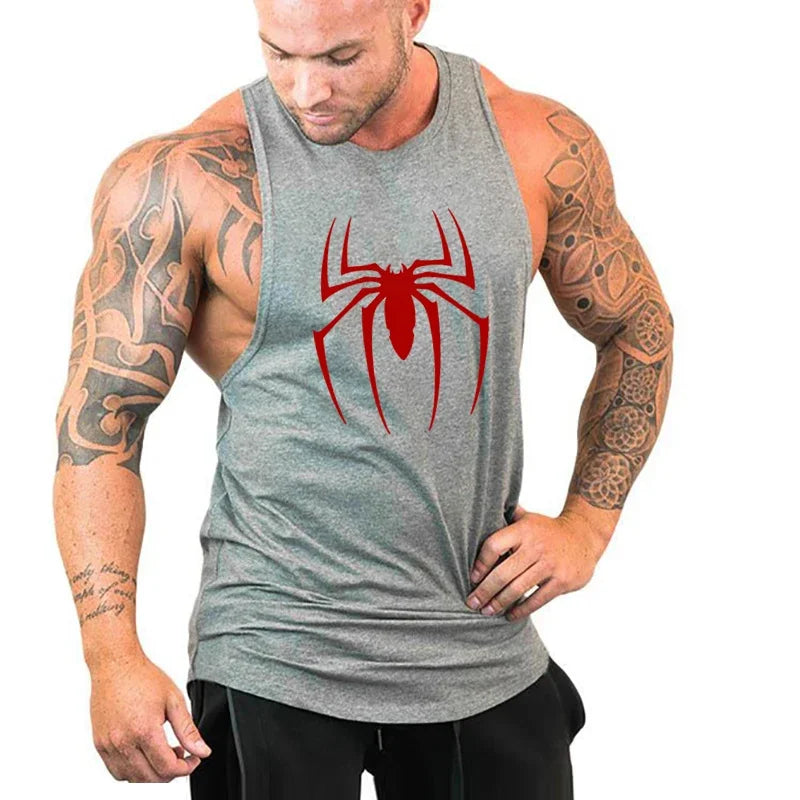 Men's Red Spider Printed Gym Tank Top