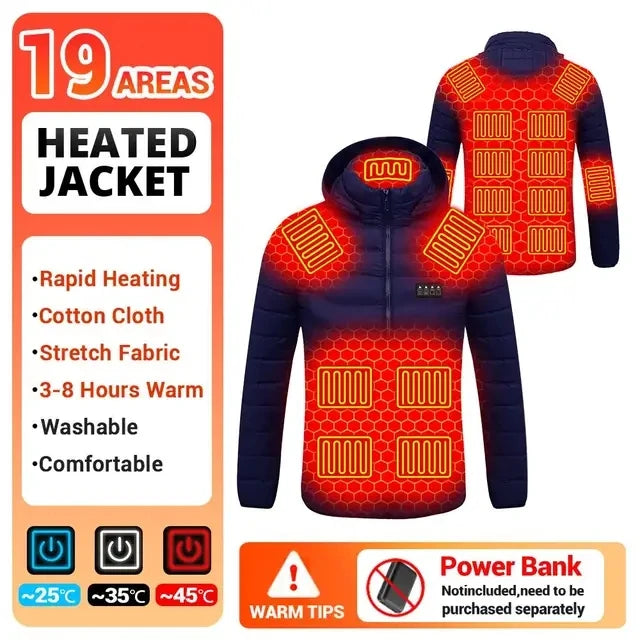 USB men's heated jacket, motorcycle jacket, skiing, camping, winter, 21 zones