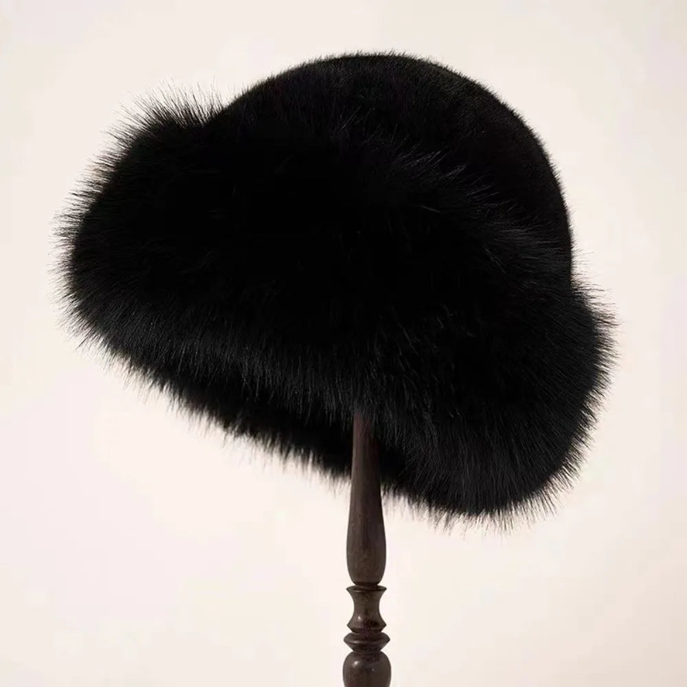 New Fluffy Fur Bucket Hat for Women: