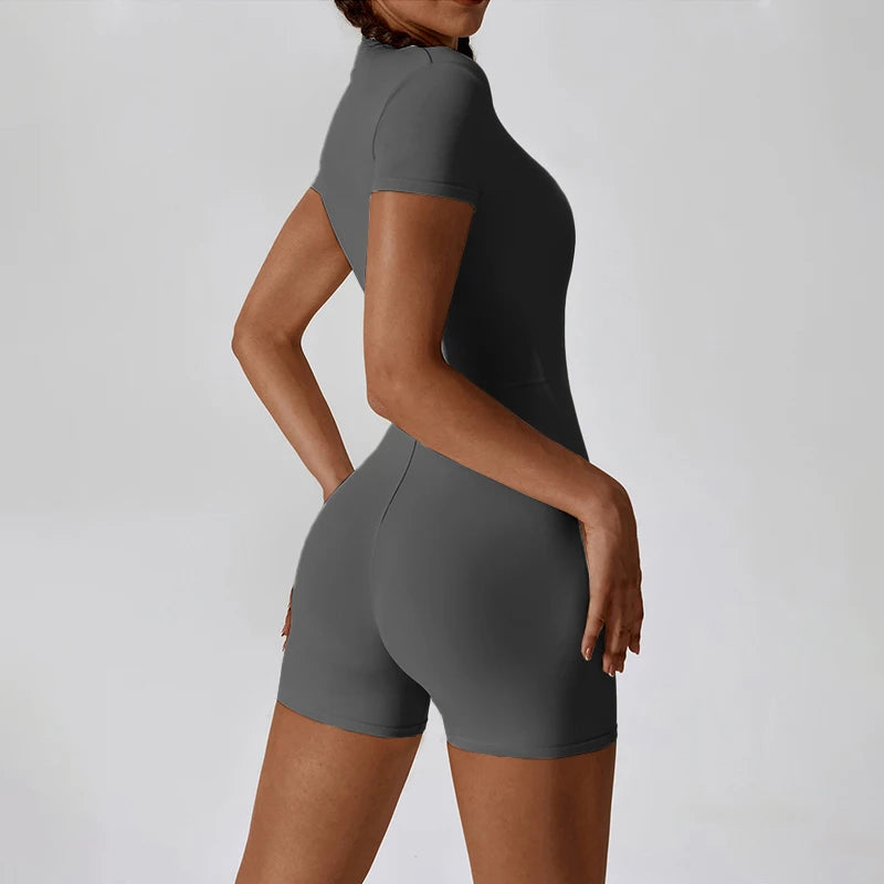 Women's Summer Zipper Workout Jumpsuit – Short Sports Tracksuit