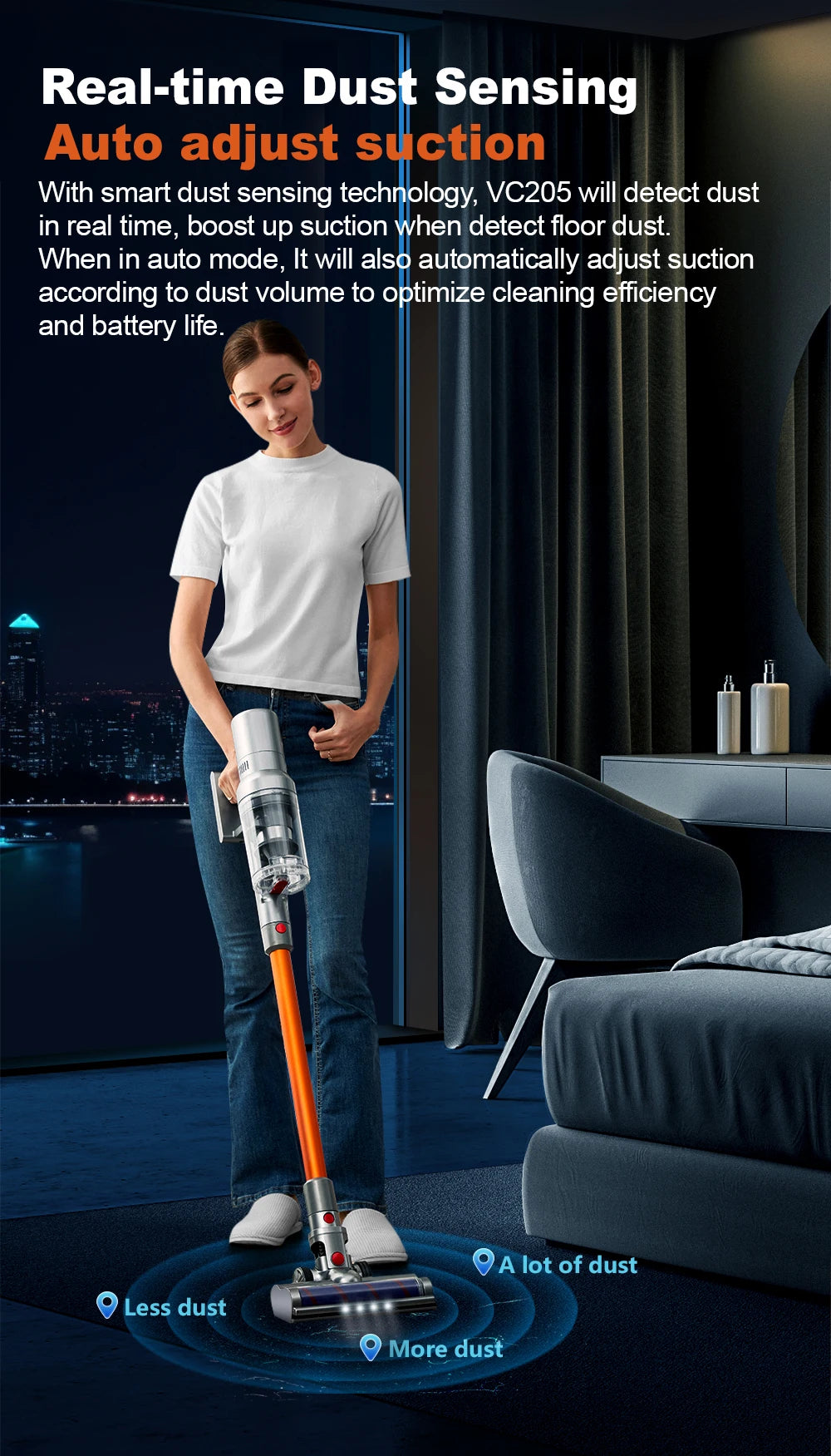 ABIR VC205 SmartForce™ Cordless Vacuum – 27000PA with Touch Display