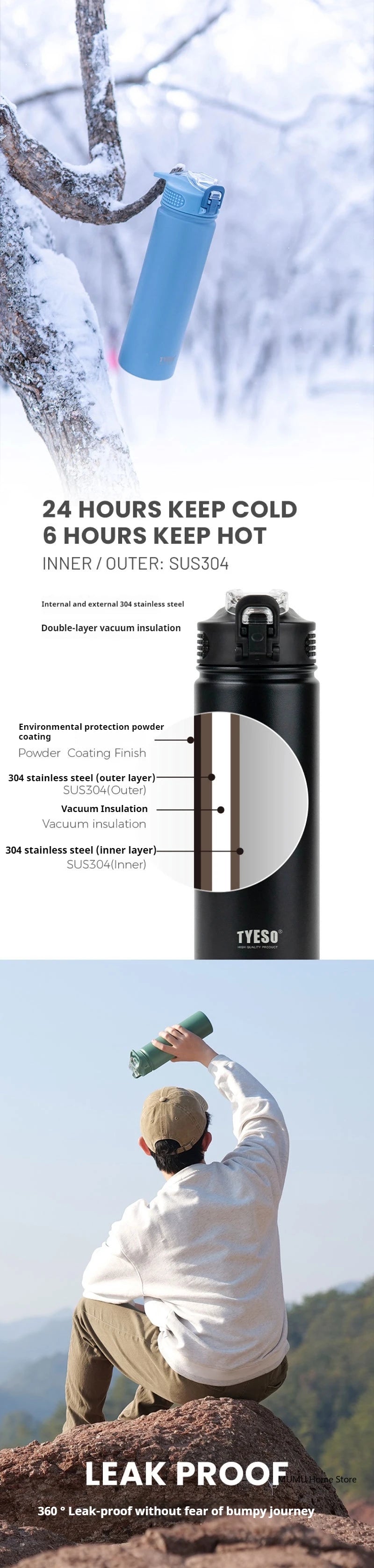 YESO Stainless Steel Thermo Bottle – 600ml/750ml