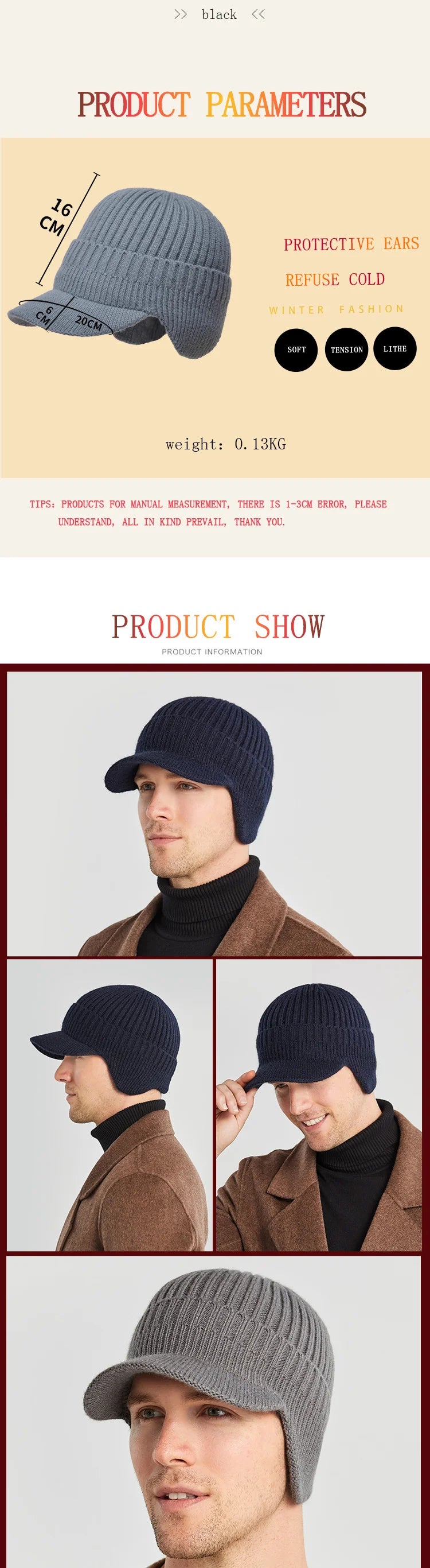 Men's Winter Knitted Hat with Ear Protection: