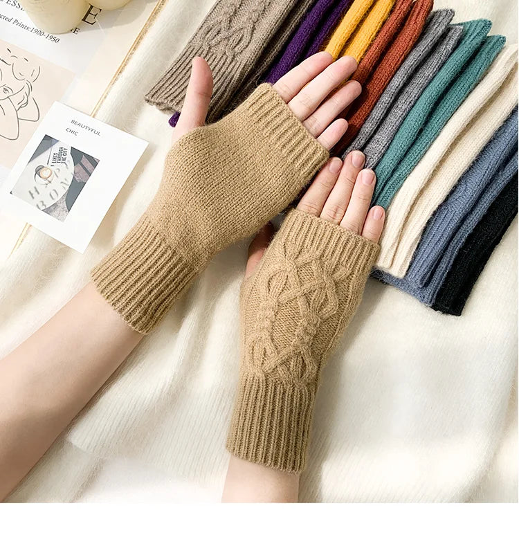 Half Finger Gloves for Women Winter Soft Warm Wool