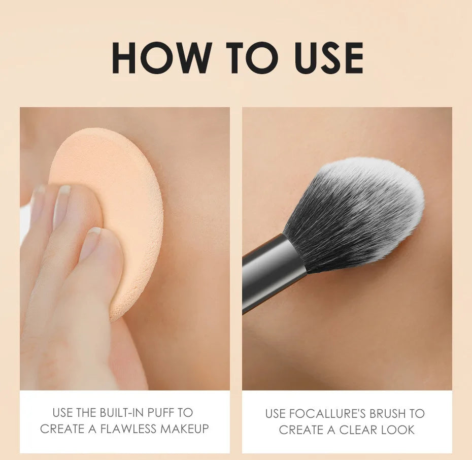 : FOCALLURE 3-Color Pressed Powder Foundation – Oil Control & Brightening