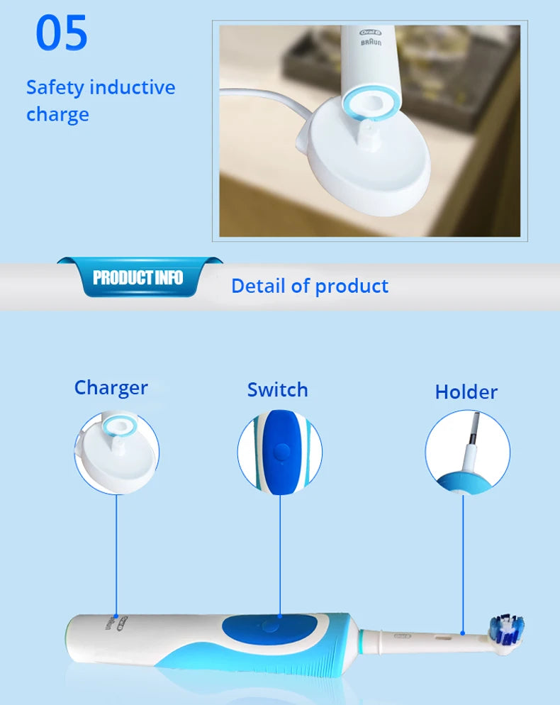 Oral B Electric Toothbrush Adult Rotation Clean Teeth Charging Tooth Brush 3D Whiten Teeth Oral Care Brush With Gift Brush Heads