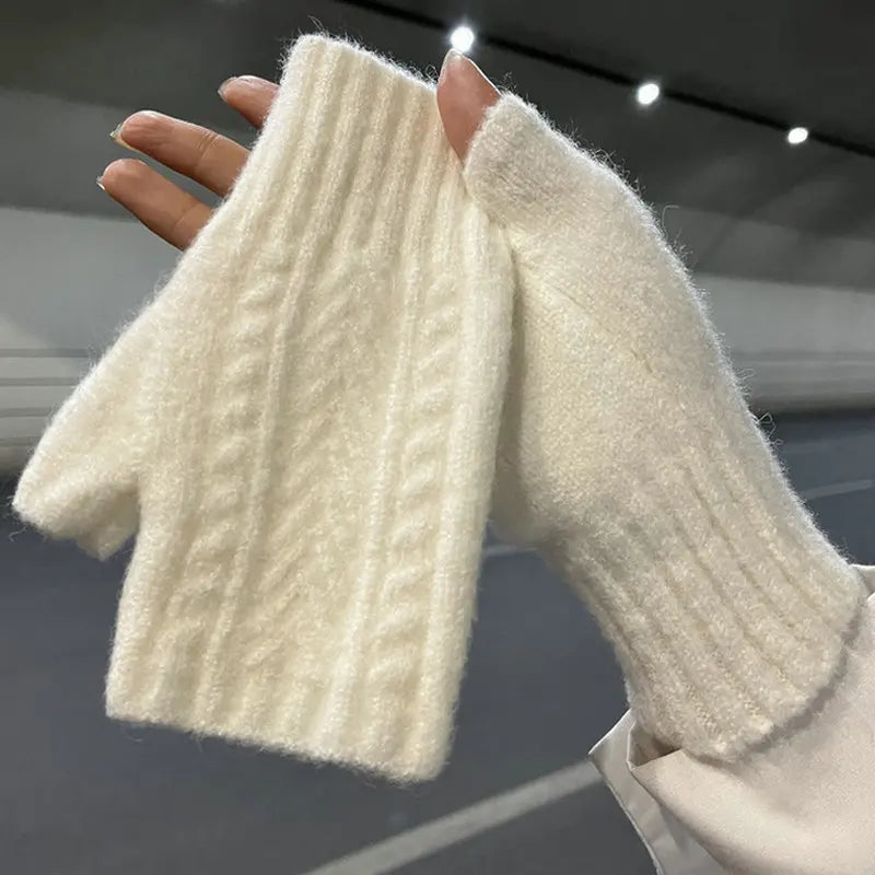 Half Finger Gloves for Women Winter Soft Warm Wool