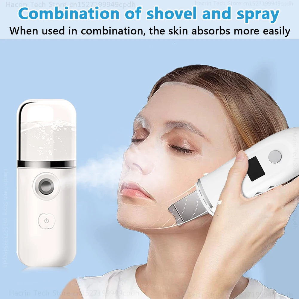 Ultrasonic Face Scrubber Facial Peeling Skin Scrubber Deep Facial Cleaning Spatula Acne Pore Ultrasonic Scrubber Facial Cleanser