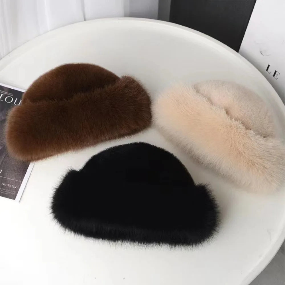 New Fluffy Fur Bucket Hat for Women: