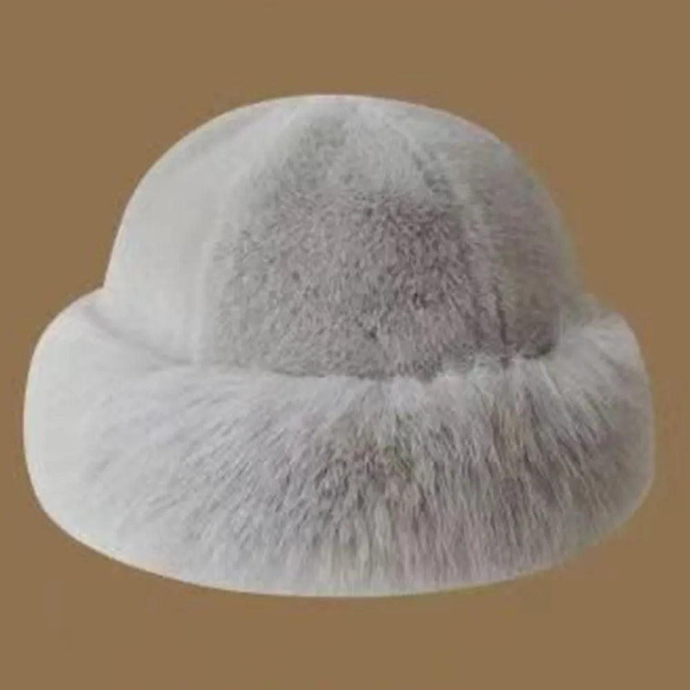 New Fluffy Fur Bucket Hat for Women: