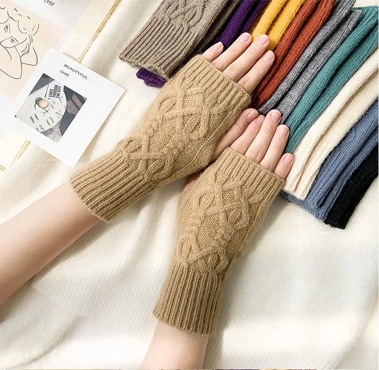 Half Finger Gloves for Women Winter Soft Warm Wool